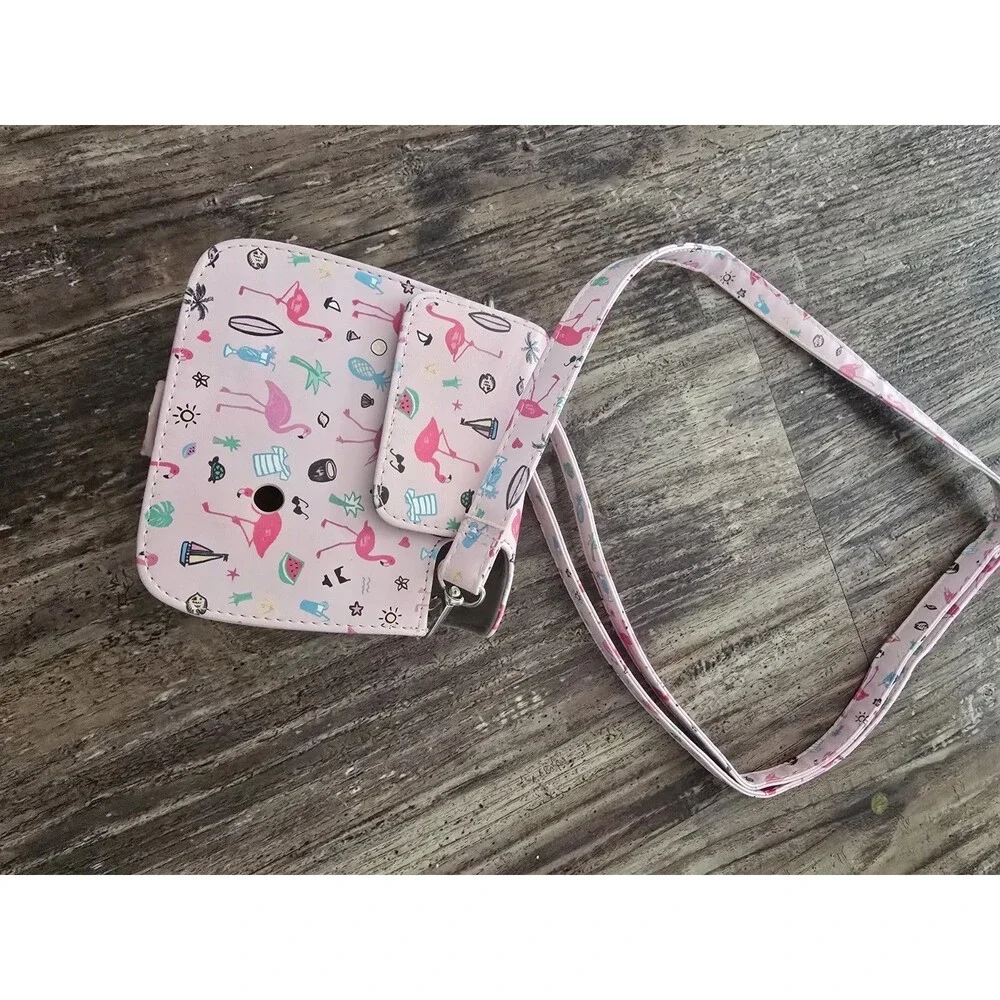Pink Flamingo Instax Mini Camera Case Bag Shoulder Strap Cute Tropical Print